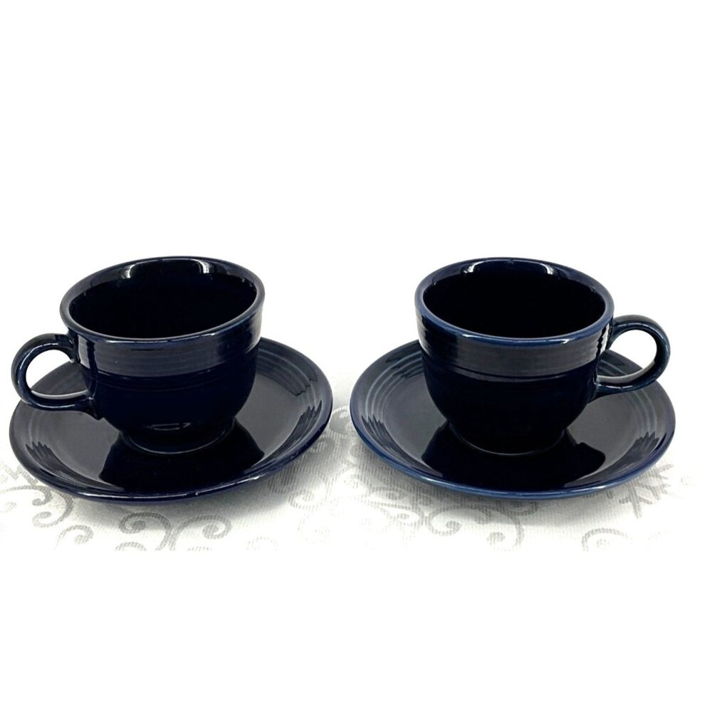 Fiesta‎ Set Of 2 Cobalt Blue Ceramic Cups & Saucers